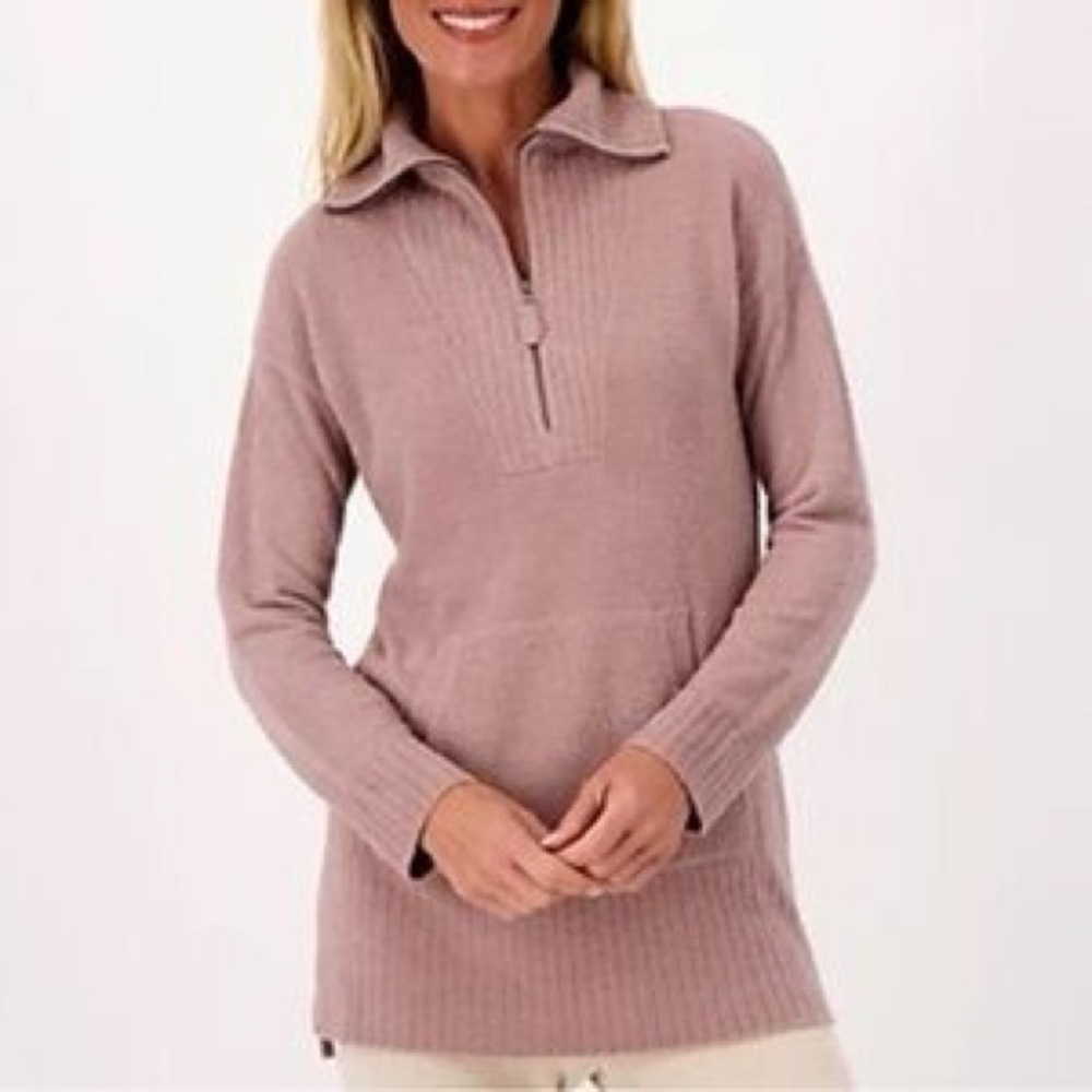 Barefoot Dreams CozyChic Lite Half Zip Tunic mauve pink Size Small
